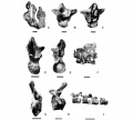 Isisaurus colberti, (holotype) première, seconde et troisième vertèbres dorsales articulées (ISI R335/10, ISI R335/11 et ISI R335/12) en vue latérale gauche (A) ; seconde vertèbre dorsale (ISI R335/11) en vues antérieure (B) et postérieure (C) ; vertèbre dorsale médiane (ISI R335/15) en vues antérieure (D) et postérieure (E) ; sacrum (ISI R335/31) en vue ventrale (F) ; vertèbre caudale proximale (ISI R335/33) en vues postérieure (G) et latérale gauche (H) ; vertèbres caudales distales articulées (ISI R335/44, ISI R335/45, ISI R335/46 et ISI R335/47) en vue latérale gauche. D’après Jain et Bandyopadhyay, 1997.